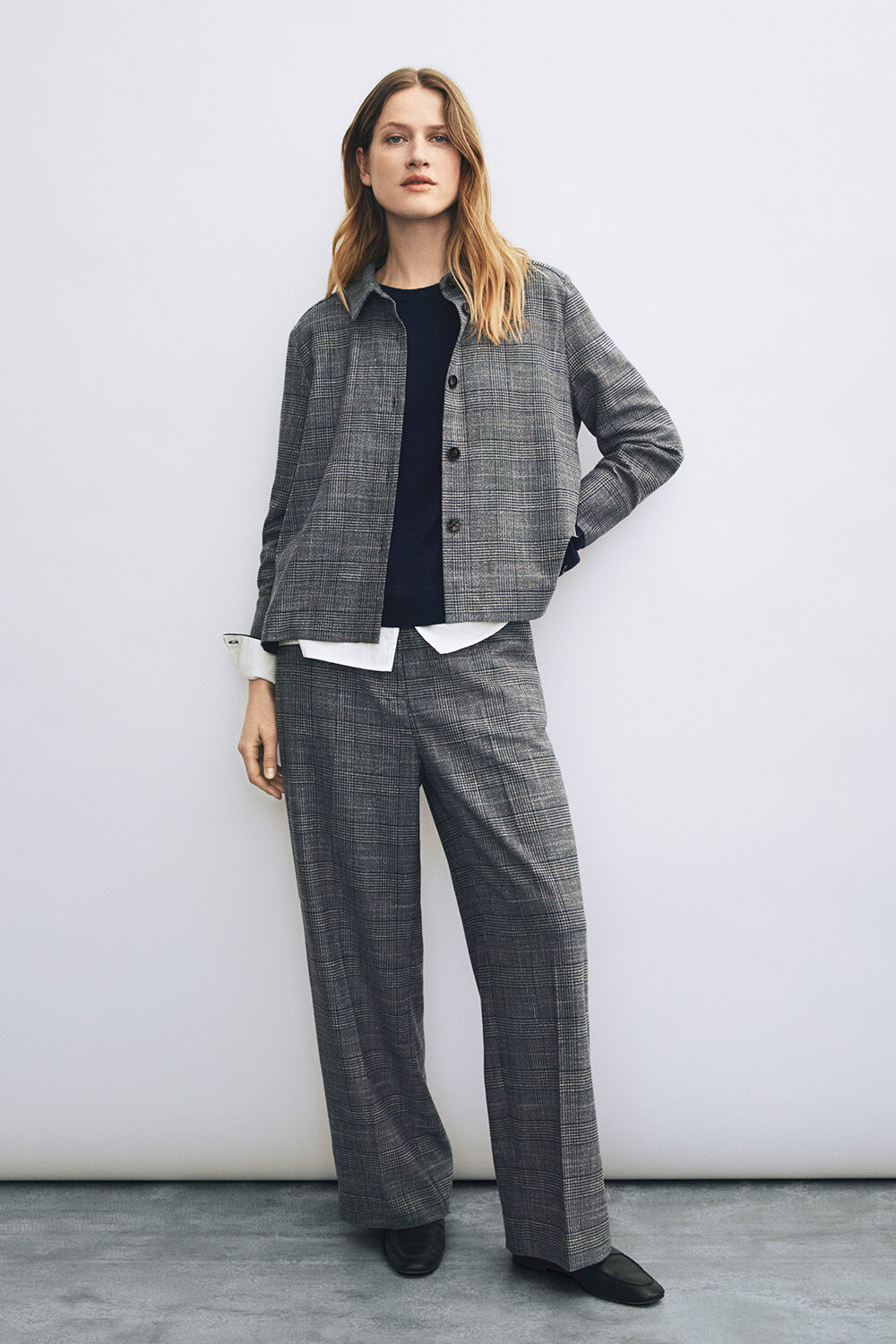 Iowa skjorte - D. Grey mel., Frayana ull strikkegenser - Navy Blazer, Palien Bukse - D. Grey mel.
