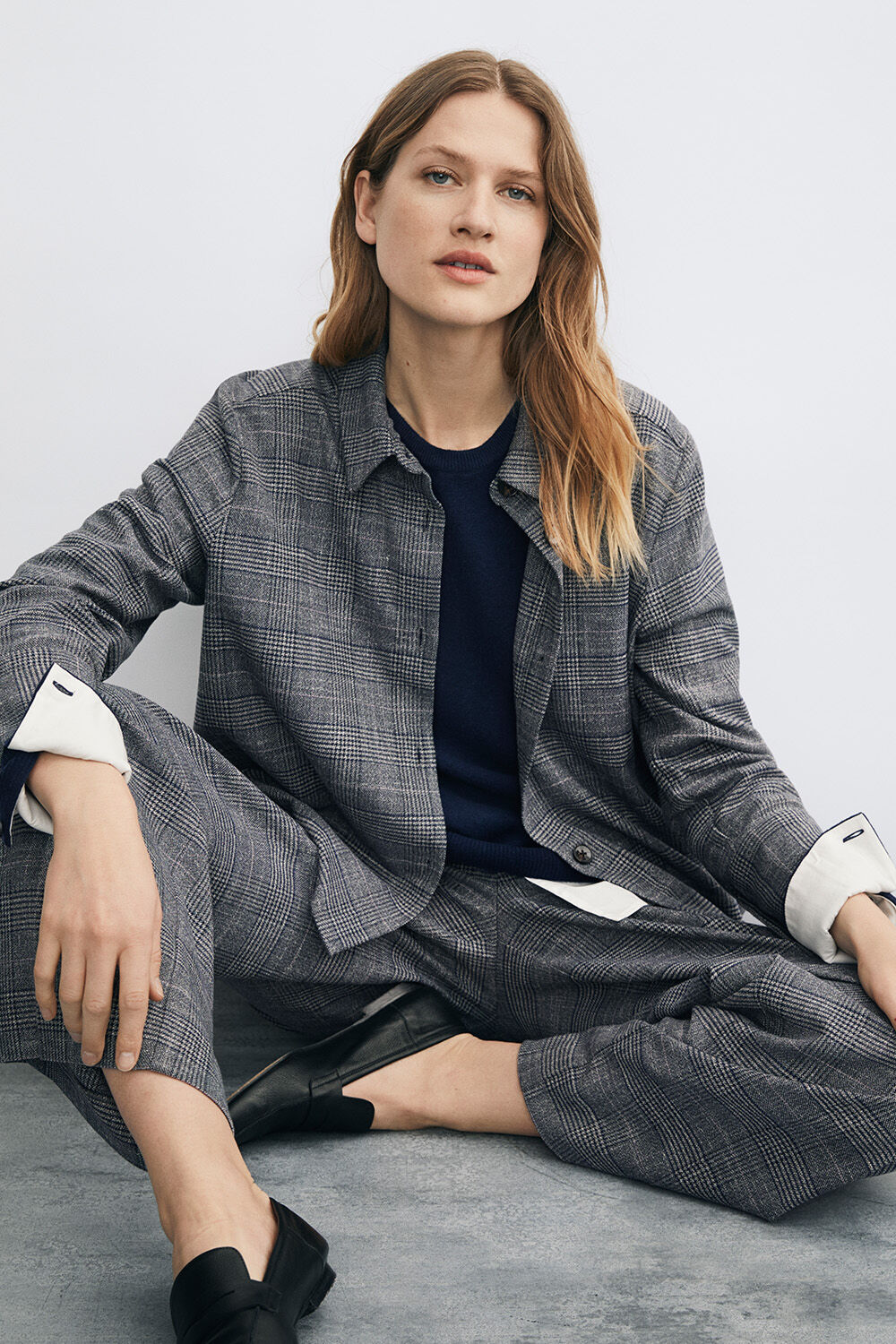 Iowa skjorte - D. Grey mel., Frayana ull strikkegenser - Navy Blazer, Palien Bukse - D. Grey mel.