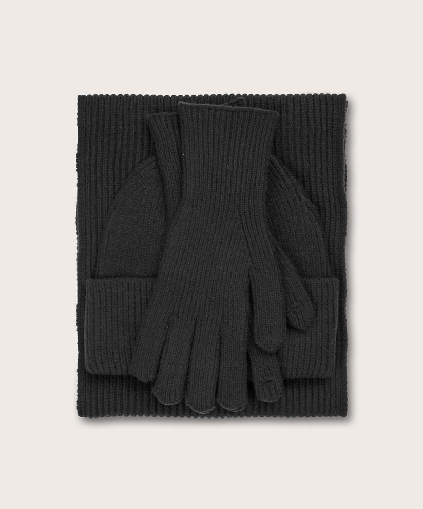 Strikkesett med lue, hansker og skjerf, Black