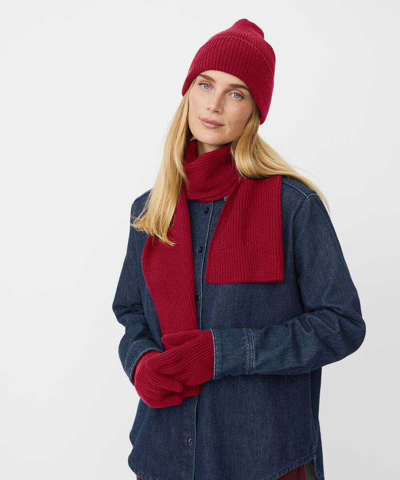 Strikkesett med lue, hansker og skjerf, Scarlet Sage