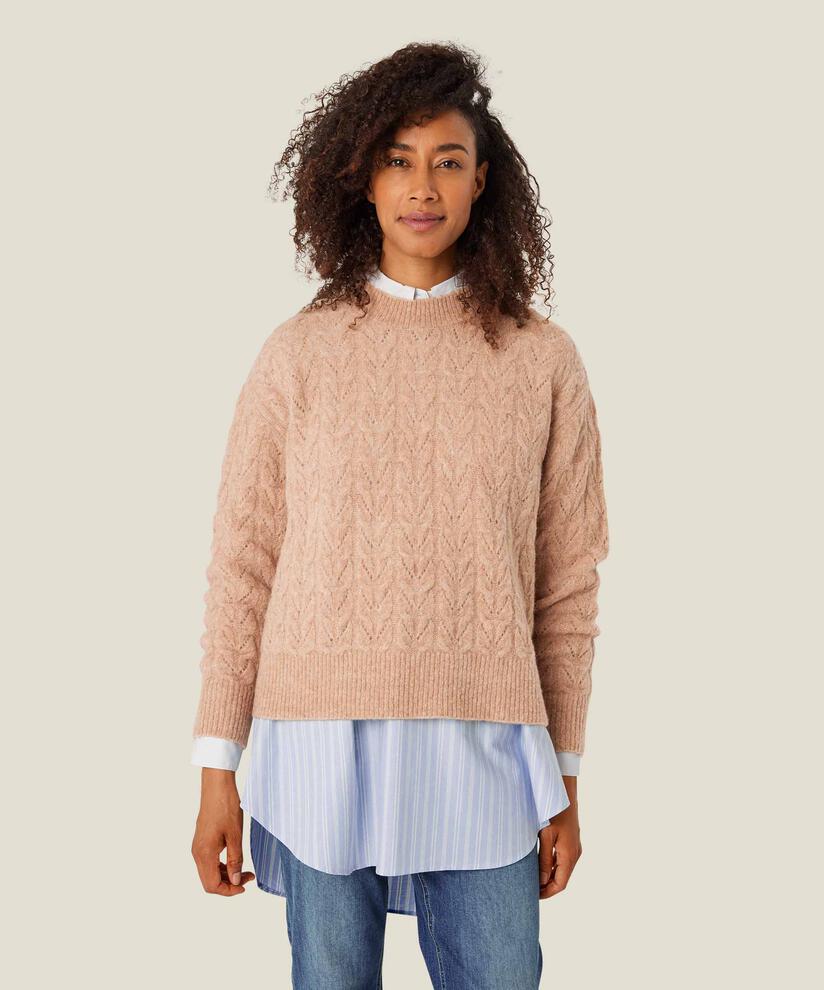 Fuenta Strikkegenser, L beige mel