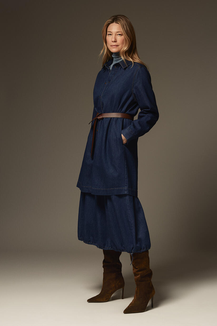 Ingelena Denim Skjorte  - Dark Denim, Stephi Denim Skjørt - Dark Denim, Rasline Belte - Sh. Chocolate