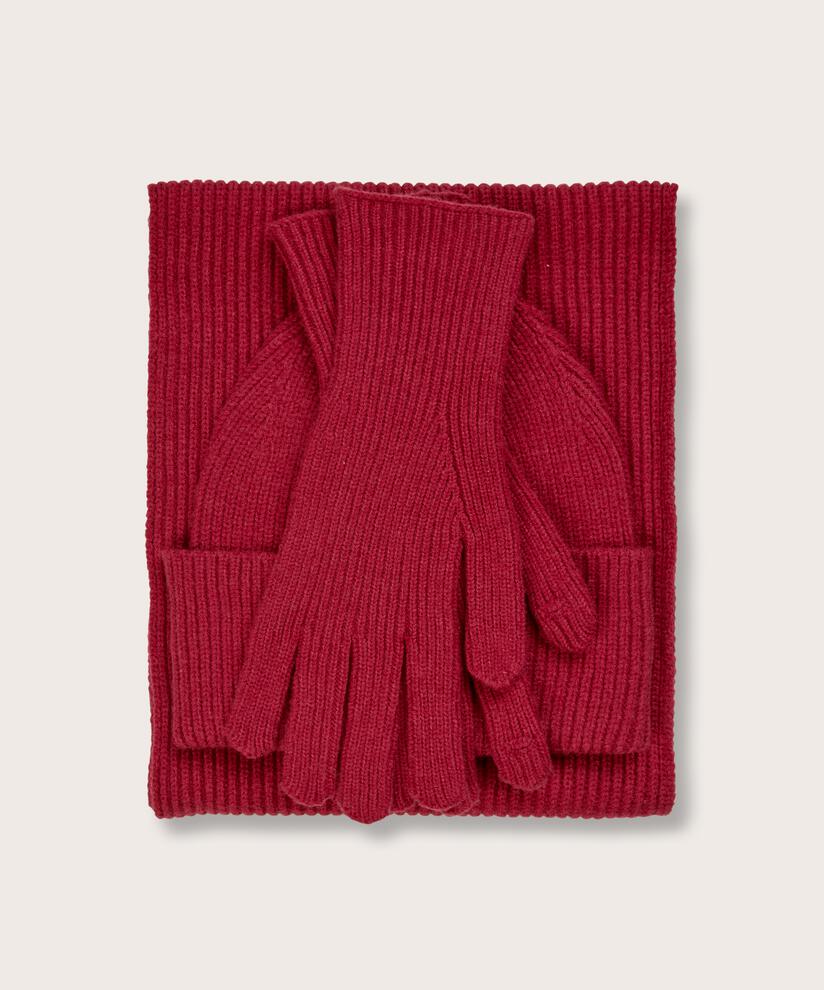 Strikkesett med lue, hansker og skjerf, Scarlet Sage